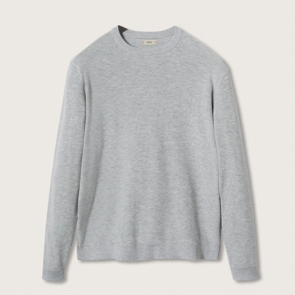 Mango Structured Cotton Solid Gray Crewneck Sweat… - image 1
